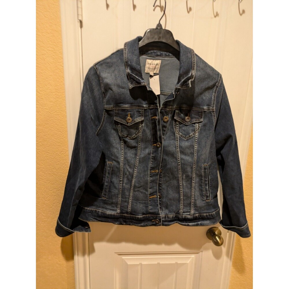 Torrid Denim Trucker Jacket Plus Size 3 Blue Stretch Dark Wash